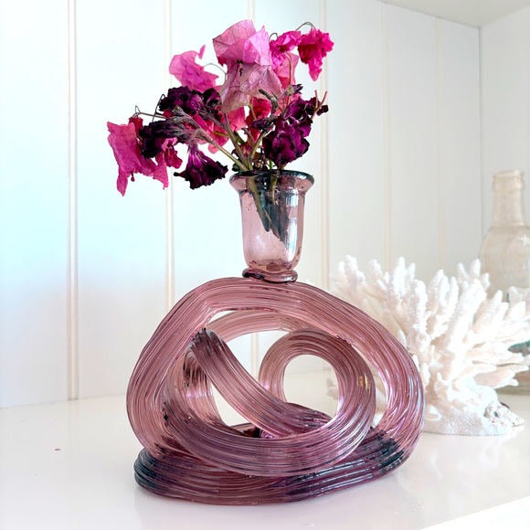 Purple Swirl Art Glass Candleholder / Vase - Picture 1 of 3